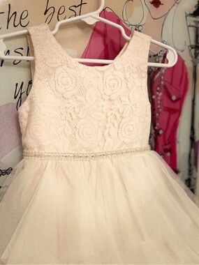 American Princess Ivory Lace & Layered Tulle Dress with Rhinestone Trim - 2T